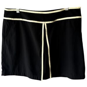 Lady Hagen Sz 12 Black Poly Spandex Golf Skort w/ Gold Ribbon Trim Pickleball